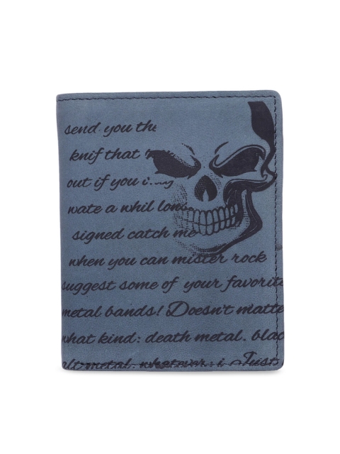 

Leather Zentrum Men Blue & Black Printed Two Fold Wallet