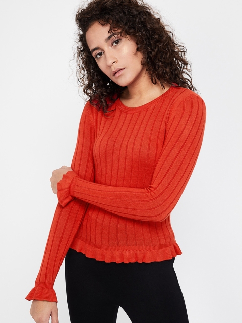 

Ginger by Lifestyle Women Orange Self Design Top