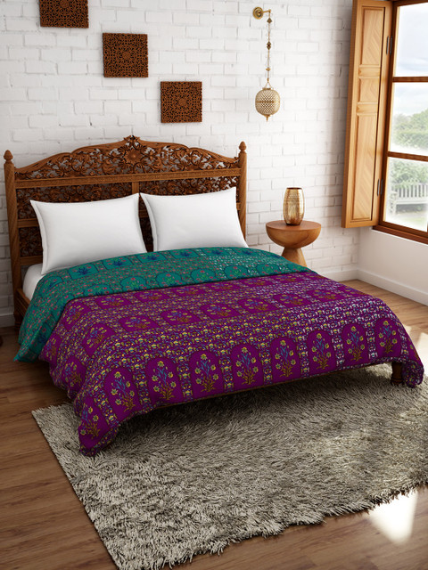 

Welspun Purple & Green Ethnic Motifs Printed AC Room 150 GSM Double Bed Quilt