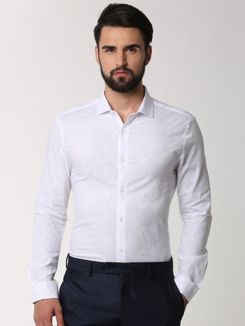 

Peter England Men White Slim Fit Self Design Formal Shirt