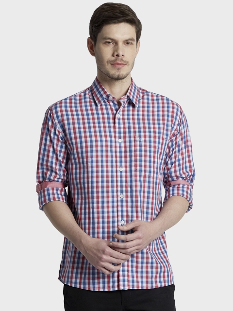 

ColorPlus Men Red & Blue Regular Fit Checked Casual Shirt