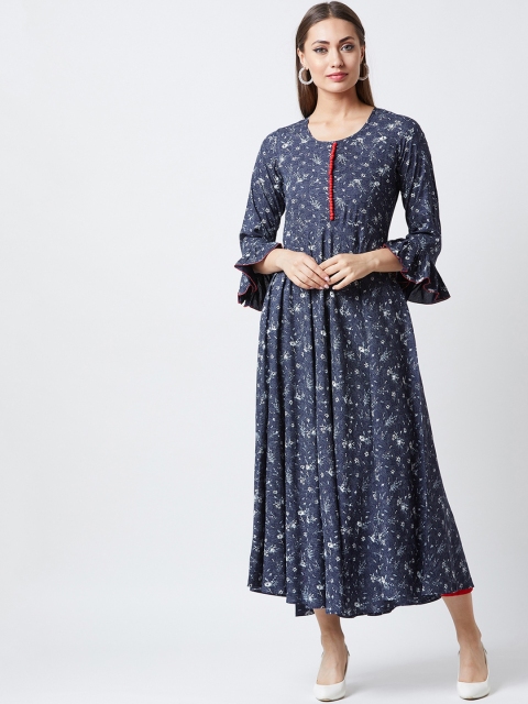 

Tissu Women Navy Blue & Off-White Printed A-Line Kurta