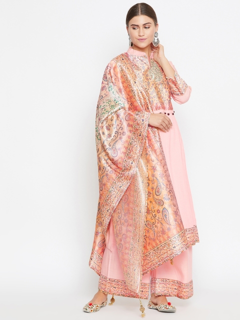 

Castle Women Peach-Coloured Yoke Design Kurta with Palazzos & Dupatta