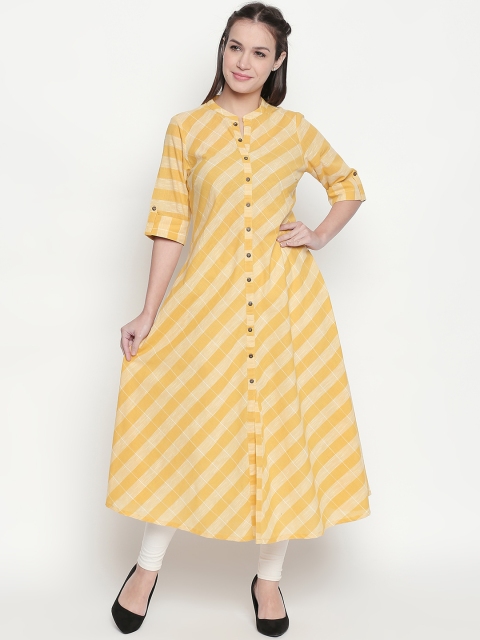 

RANGMANCH BY PANTALOONS Women Mustard Checked A-Line Kurta
