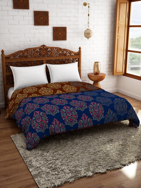 

Welspun Blue & Brown Ethnic Motifs Printed AC Room 150 GSM Double Bed Quilt