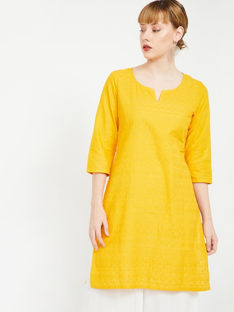 

Melange by Lifestyle Women Mustard Yellow Embroidered Straight Kurta