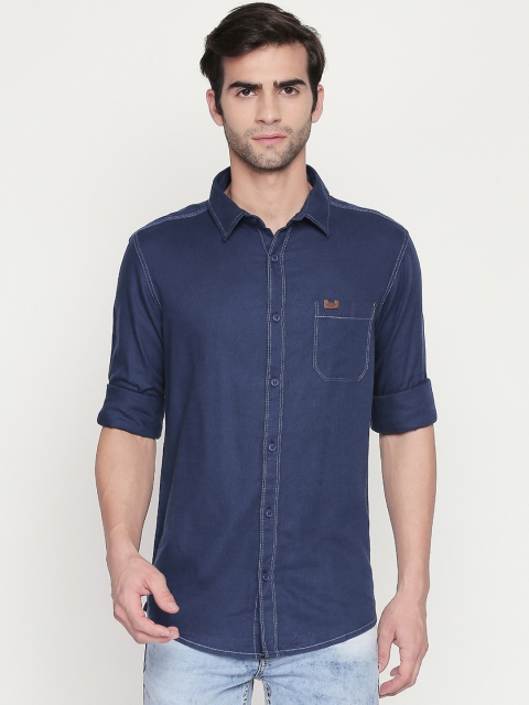 

Mufti Men Navy Blue Slim Fit Printed Casual Denim Shirt
