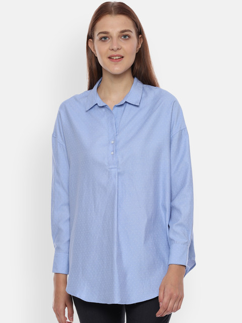 

Van Heusen Women Blue Solid Shirt Style Top