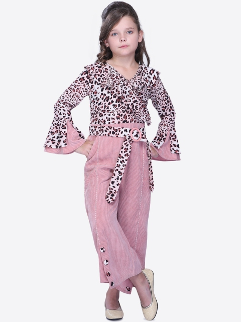 

CUTECUMBER Girls Pink & White Printed Culotte Jumpsuit