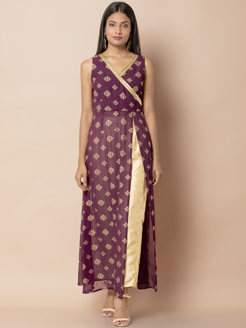 

INDYA Women Purple Printed Maxi Top