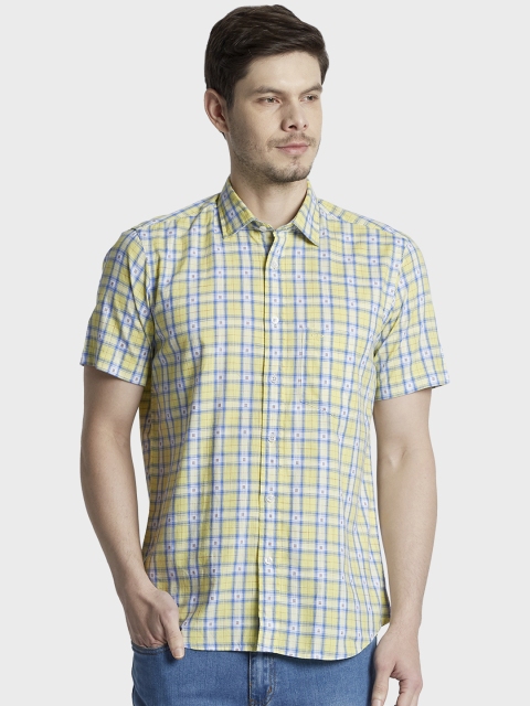 

ColorPlus Men Yellow & Blue Tailored Fit Checked Casual Shirt