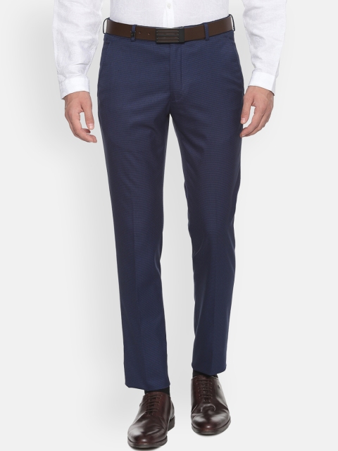 

Louis Philippe Men Navy Blue Slim Fit Self Design Formal Trousers