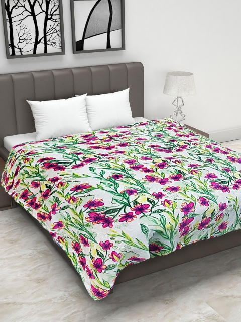 

Status Purple & Green Floral Printed Mild Winter 200 GSM Double Bed Blanket