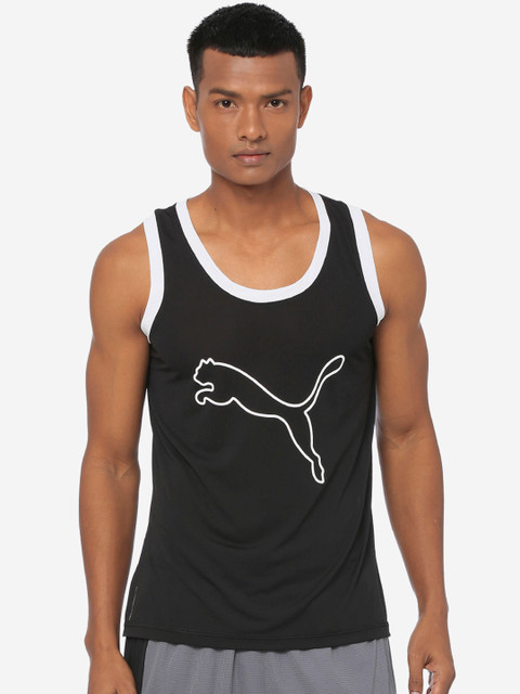 

Puma Women Black Printed Scoop Neck Logo Tank T-shirt