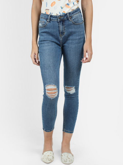 

COVER STORY Women Blue Regular Fit Mid-Rise Slash Knee Jeans