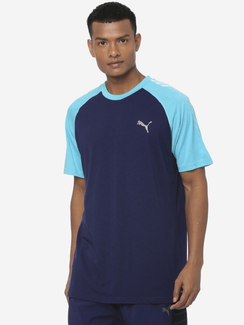 

Puma Men Blue Colourblocked Round Neck Collective Raglan Tee Peacoat T-shirt