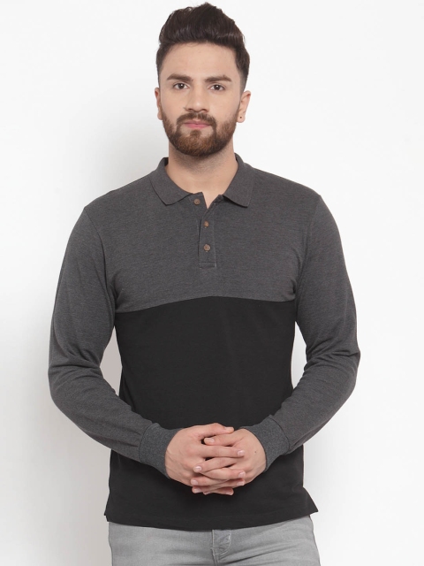 

Kalt Men Grey Melange Colourblocked Polo Collar T-shirt