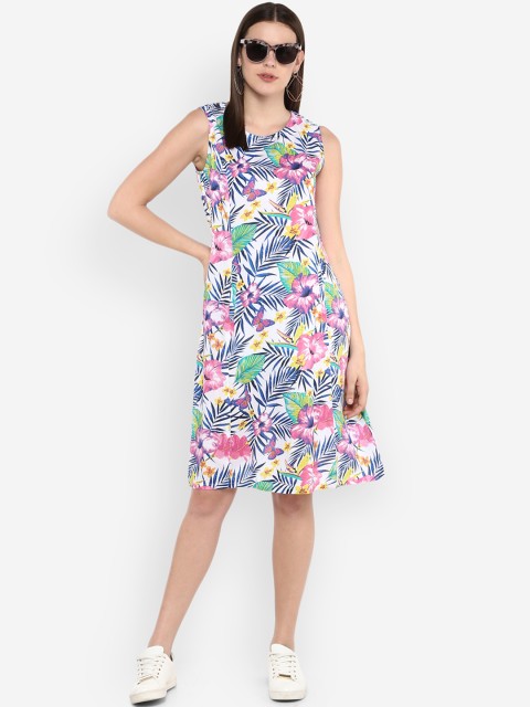 

Ayaany Women Printed Multicoloured Fit and Flare Dress, Multi