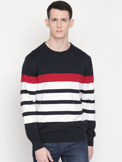 

BYFORD by Pantaloons Men Navy Blue & White Striped Sweater
