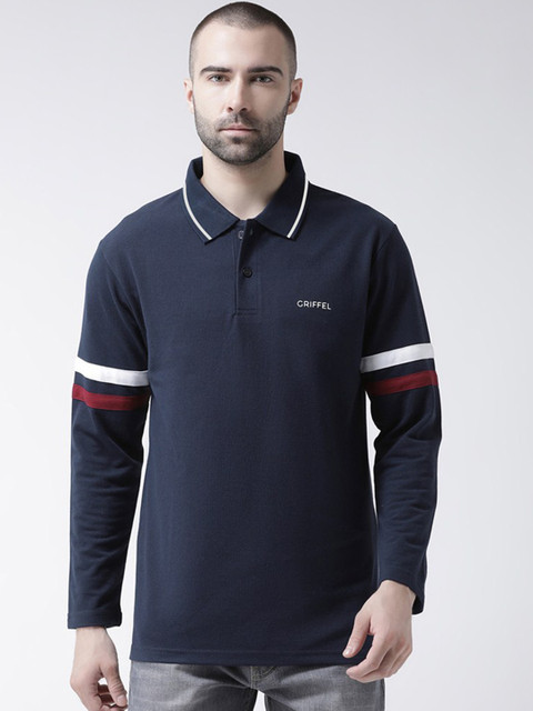 

GRIFFEL Men Navy Blue Solid Polo Collar T-shirt