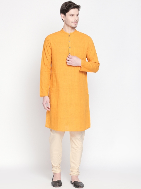 

indus route by Pantaloons Men Mustard Yellow Solid Straight Kurta