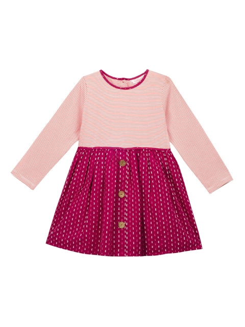 

Budding Bees Girls Striped Pink Fit and Flare Dress, Peach
