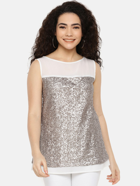 

IDK Women Silver-Toned Embellished Top