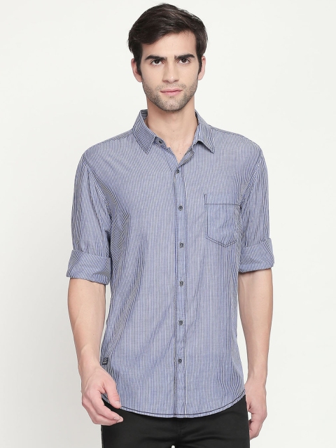 

Mufti Men Blue & White Slim Fit Striped Casual Shirt