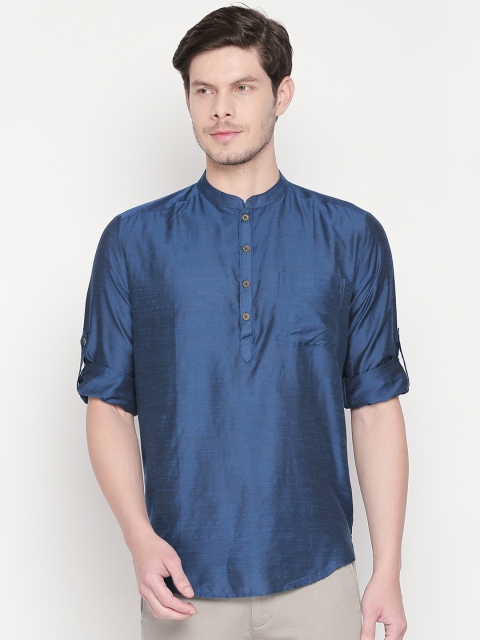 

indus route by Pantaloons Men Blue Solid Straight Kurta