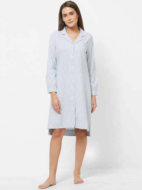 

Mystere Paris Women Blue Striped Nightdress