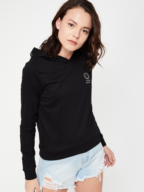 

Smiley World Women Black Printed Hooded Sweatshirt