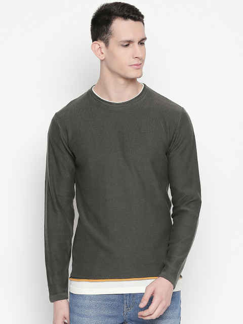 

Urban Ranger by pantaloons Men Olive Green Solid Sweater