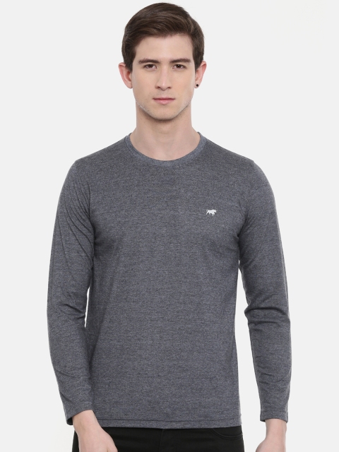 

Bushirt Men Grey Solid Round Neck T-shirt