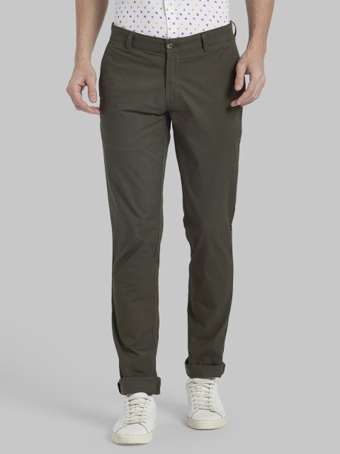 

Parx Men Olive Green Regular Fit Solid Regular Trousers