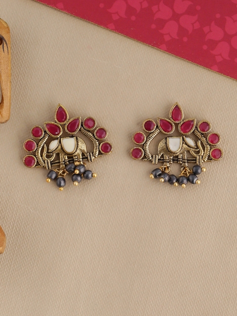 

Studio Voylla Gold-Toned & Red Classic Drop Earrings
