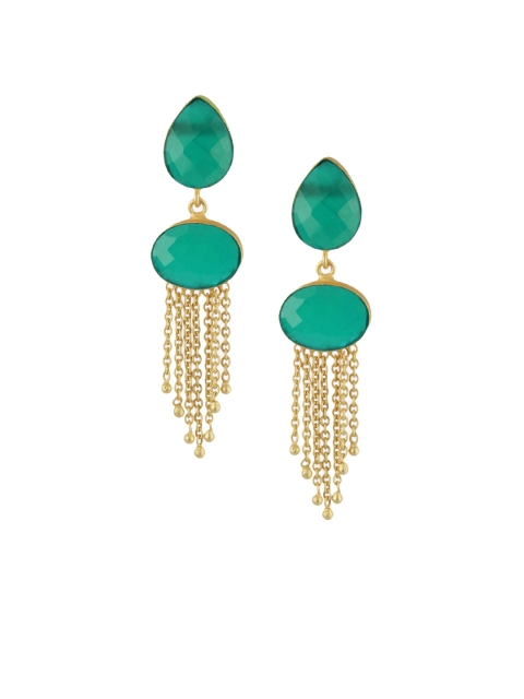 

Adwitiya Collection Green & Gold-Toned Oval Drop Earrings