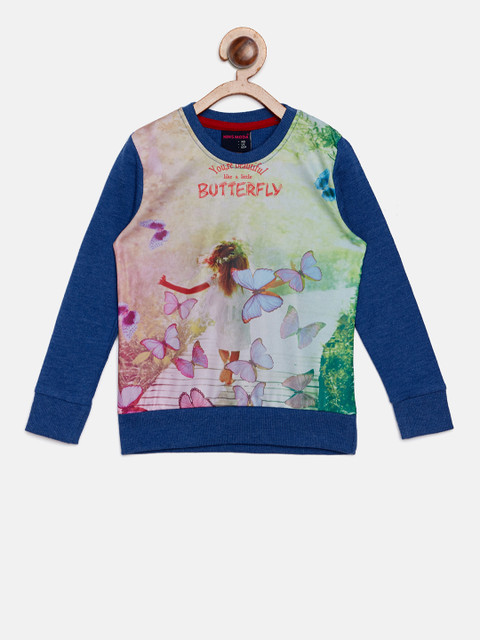 

Nins Moda Girls Navy Blue Printed Top