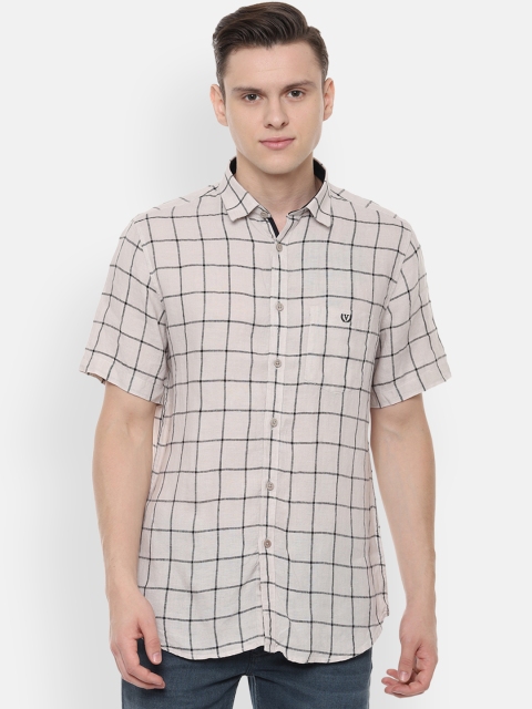 

Van Heusen Sport Men White & Black Slim Fit Linen Checked Casual Shirt