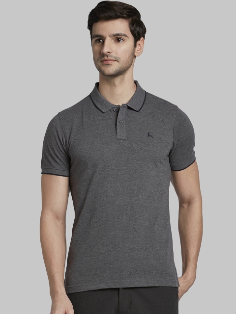 

Parx Men Grey Self Design Polo Collar T-shirt