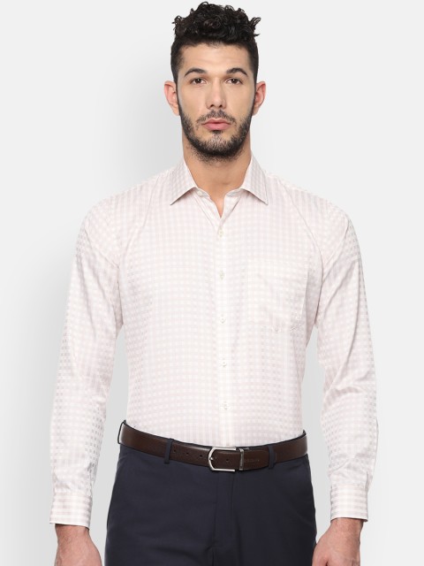

Van Heusen Men Beige & White Slim Fit Checked Formal Shirt
