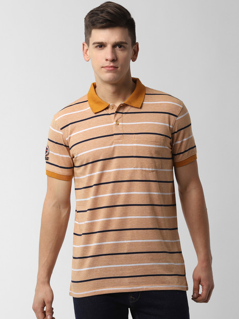 

Peter England Casuals Men Yellow Striped Polo Collar T-shirt