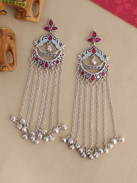 

Studio Voylla Silver-Toned & Blue Oxidised Contemporary Drop Earrings
