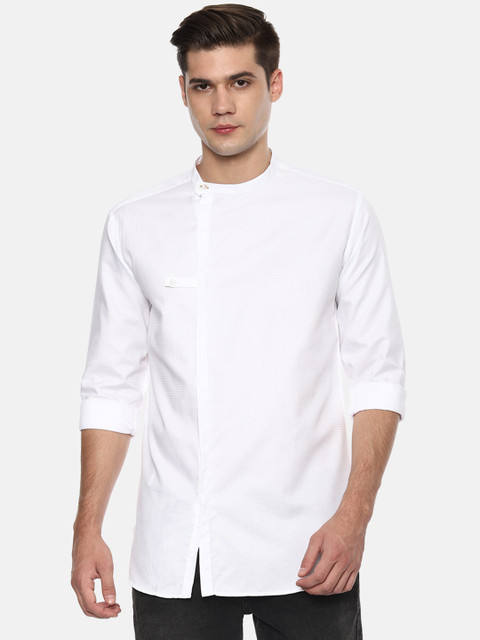 

V Dot Men White Slim Fit Self Design Casual Shirt