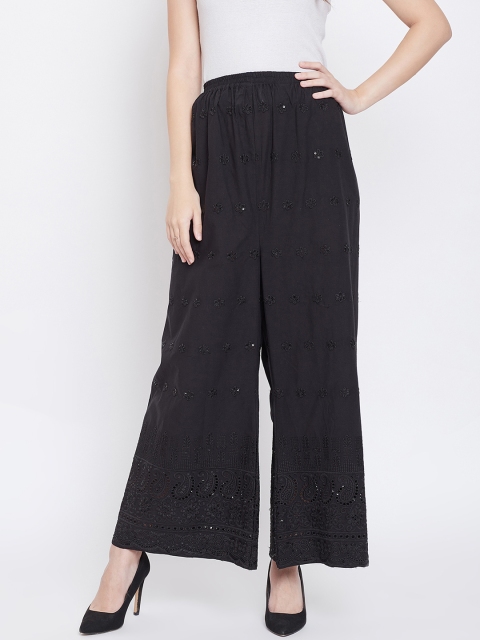 

Castle Women Black Embroidered Flared Palazzos