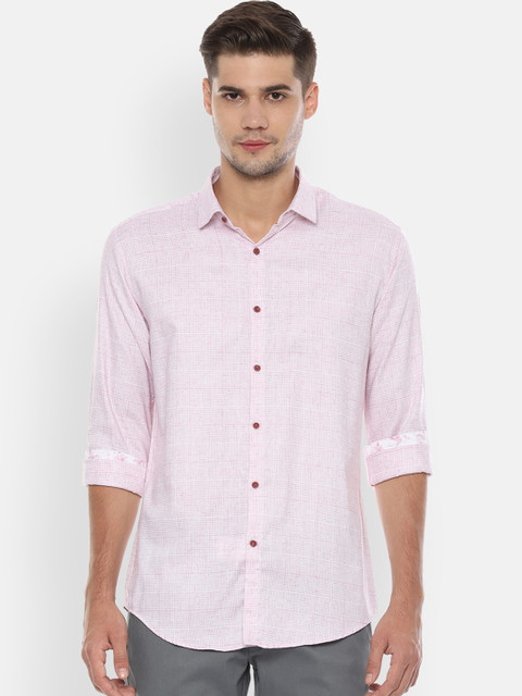 

V Dot Men Pink Slim Fit Checked Casual Shirt