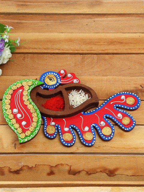 

Aapno Rajasthan Multicoloured Peacock Design Wooden Kumkum Chopra, Multi