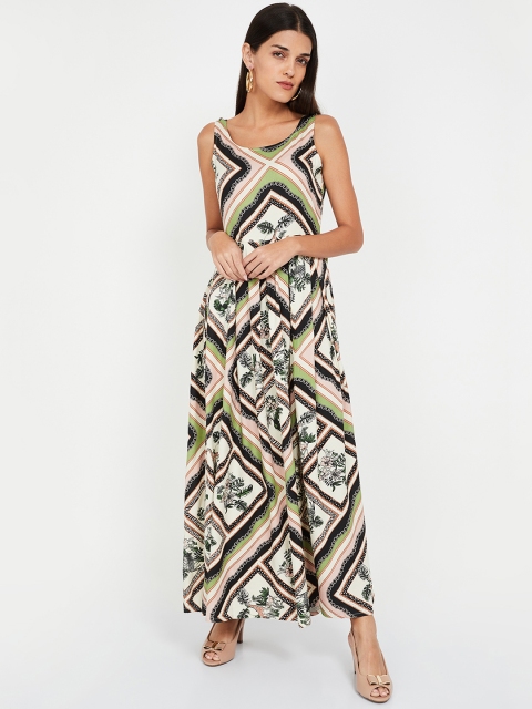 

CODE by Lifestyle Women Off-White & Black Printed Maxi Dress