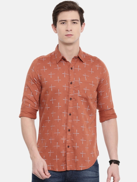 

Scarlet Creations Men Rust Brown & Blue Slim Fit Printed Casual Shirt