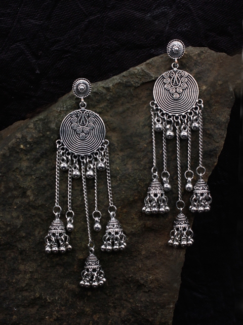 

Sia Art Jewellery Silver-Plated Circular Drop Oxidised Earrings