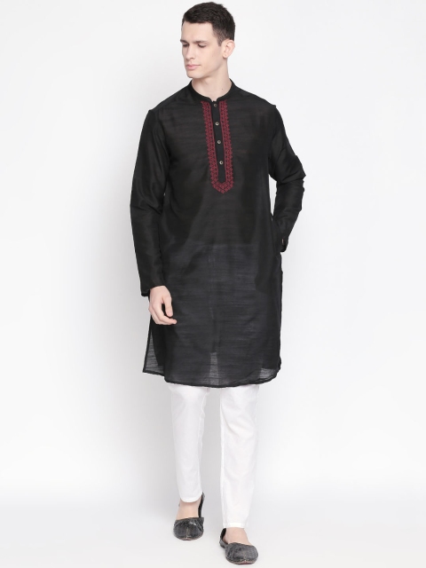 

indus route by Pantaloons Men Black Embroidered Straight Kurta